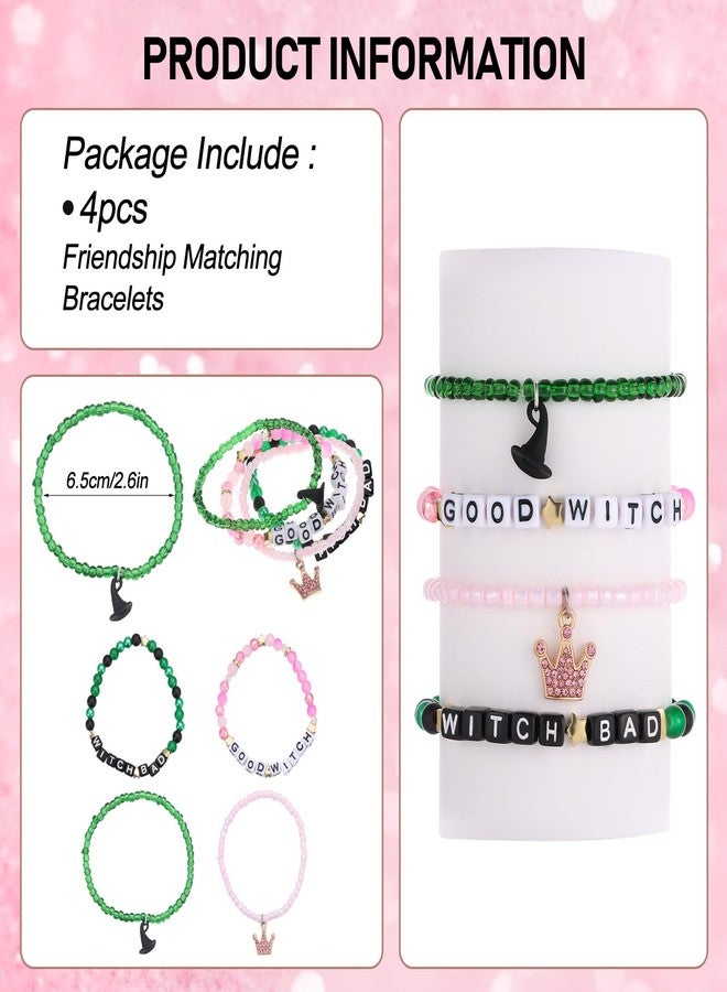 RANERVZ 4pcs Pink Green Good Bad Witch Stackable Beaded Bracelets Inspired Matching Friendship Bracelets for Fans Elphaba Glinda Witch BFF Bracelets Gift for Women Cosplay Costume Jewelry Accessories - Image 2